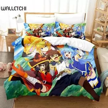 Аниме KonoSuba Комплект постельного белья для мальчиков и девочек Twin Queen Size Пододеяльник Наволочка Кровать Дети Взрослые Мода Домашний текстиль Текстиль EU Single 135x200cm