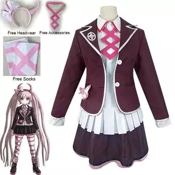 Аниме Косплей Костюм Уцуги Котоко Косплей JK Униформа Danganronpa Another Episode Розовое Платье на Хэллоуин S&Full Sets