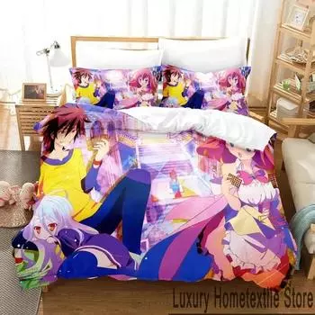 Anime No Game No Life Bedding Set Duvet Cover Bed Set Quilt Cover Pillowcase Comforter king Queen Size Boys Adult Bedding Set EU Single 135x200cm
