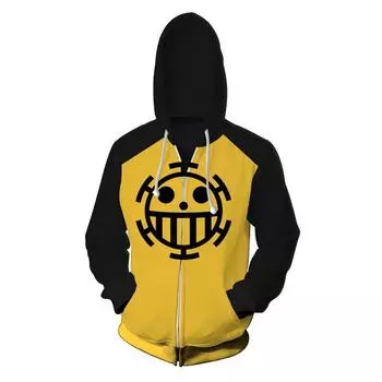 Аниме One Piece 3D Толстовка с капюшоном Толстовка с капюшоном Trafalgar Law Косплей Pirates Of Heart Тонкий пуловер Толстовка с капюшоном Верхняя одежда Пальто Наряд S