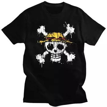 Аниме One Piece Луффи Санджи Зоро Тони Чоппер Летняя мужская футболка Harajuku Забавные топы Ullzang Мультфильм 90-х годов Уличная одежда Футболки L чёрный