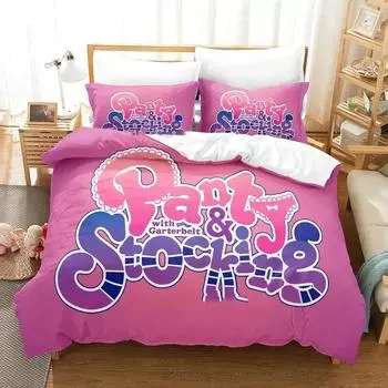 Anime Panty Stocking Bedding Set Duvet Cover Bed Set Quilt Cover Pillowcase Comforter king Queen Size Boys Adult Bedding Set EU Single 135x200cm