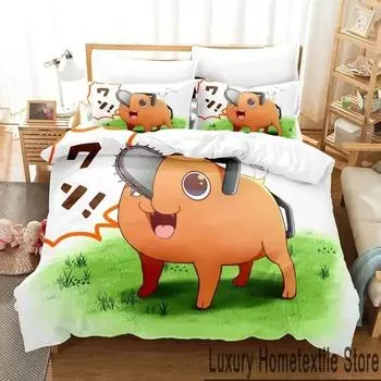 Anime Pochita Chainsaw Man Bedding Set Boys Girls Twin Queen King Size Duvet Cover Pillowcase Bed boys Adult Home Textileextile EU Single 135x200cm