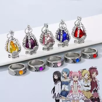 Аниме Puella Magi Madoka Magica Soul Gem Цепочки и ожерелья с подвеской в форме кристалла, кольцо, костюмы для косплея, комплект ювелирных изделий для влюбленных, реквизит, реквизит красный