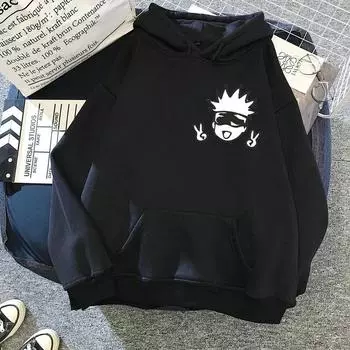 Аниме-пуловер Jujutsu Kaisen с принтом Satoru Gojo, с капюшоном для мужчин и женщин, с длинным рукавом, уличная одежда на все времена года, толстовка Harajuku XS белый