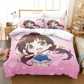 Anime Ryuos Work is Never Ai Bedding Set Boys Girls Twin Queen Size Duvet Cover Pillowcase Bed Boys Adult Home Textileextile EU single(135x200cm)