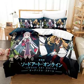 Аниме Sword Art Online Постельное белье из японского мультфильма Постельное белье из полиэстера 3D Подарок для детей Твин Одинарный Королева Размер King Пододеяльники EU Single 135x200cm