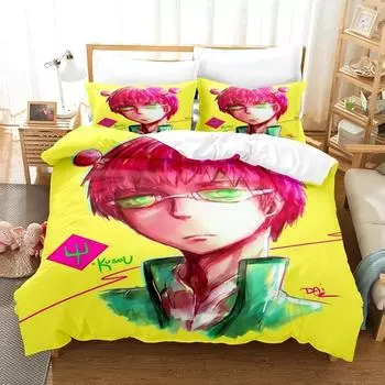 Anime The Disastrous Life of Saiki K. Bedding Set Duvetcover Bed Set Quilt Cover Pillowcase Comforter king Queen Size Boys Adult 70x133cm 2pcs
