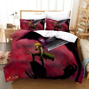 Anime The Seven Deadly Sins Bedding Sets Printed Duvet Cover Bedding Set Comfortable Breathable Comforter Bed Set Home Textiles EU Single 135x200cm