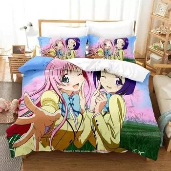 Anime Yami To LOVE-Ru Bedding Set Duvet Cover Bed Set Quilt Cover Pillowcase Comforter king Queen Size Boys Adult EU Single 135x200cm