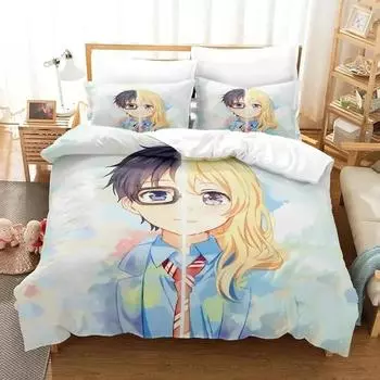 Anime Your Lie in April Bedding Set Duvet Cover Bed Set Quilt Cover Pillowcase Comforter king Queen Size Boys Adult Bedding Set EU Single 135x200cm