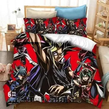 Аниме Yu Gi Oh Duel Yugi Комплект постельного белья для мальчиков и девочек Twin Queen Size Пододеяльник Наволочка Кровать Дети Взрослые Мода Домашний текстиль Текстиль EU Single 135x200cm