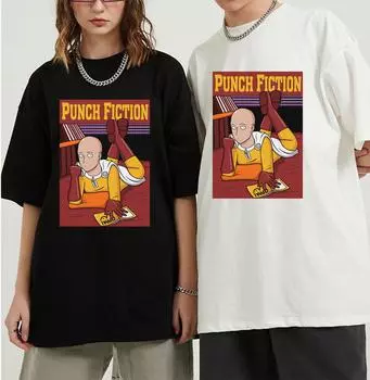 Аниме Забавный удар фантастики One Punch Man Криминальное чтиво мужские футболки Harajuku уличная футболка мужские футболки с короткими рукавами топ S чёрный