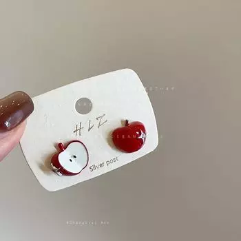 Ankela Red Drip Asymmetric Apple Stud Earrings for Women Cute Exquisite Fashion Unique Work Clothing Elegance Earrings Earrings Apple earrings