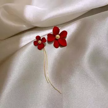 Ankela Red Flowers Stud Earrings for Women Niche Design Unique Tassel Earrings Graceful Earrings 2025 New Arrival Best Selling Asymmetrical red flowers