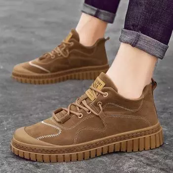 Ankle Boots Lace Up Fashion Genuine Leather Men s Casual Korean Comfortable British Vintage Round Head High Top Men s Shoes 39 чёрный