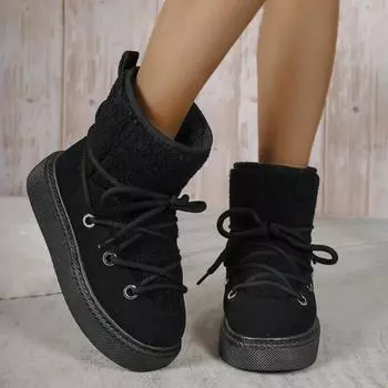 Ankle Flat with Snow Boots Winter Slip-on Round Toe Ladies Shoes 2024 High Quality Mid Heel Solid Cross-tied Novelty Boots 36 бежевый