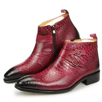 Ankle Zipper Boots Fashion Snake Print High Quality Formal Genuine Cow Leather Dress Shoes for Mens 2024 New Pink Black Big Size 38 розовый