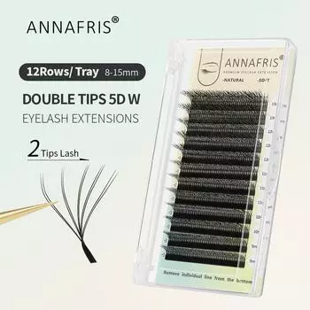 ANNAFRIS 3D 4D 5D W Наращивание ресниц 2Tips 5D W Форма Ресницы Готовый Объем Easy Fan Natural Soft False Lash 2Tips3D W 0.07mm C 8-15mm чёрный