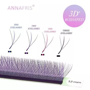 ANNAFRIS цветные 3D W готовые объемные веерные ресницы коричневые синие фиолетовые W-образные трехкорневые индивидуальные ресницы для наращивания 0.07mm C 8-12mm MIX чёрный