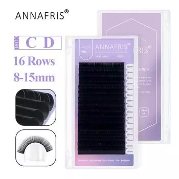 ANNAFRIS Premium 16 рядов 0,07 мм CD Curl Индивидуальные матовые ресницы из искусственной норки Наращивание натуральных мягких шелковых ресниц Maquiagem Cilios Makeup 0.07mm C 8mm чёрный