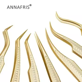 ANNAFRIS Высокоточные антистатические пинцеты для наращивания ресниц из нержавеющей стали, нескользящие пинцеты для прививки ресниц, бровей MH07