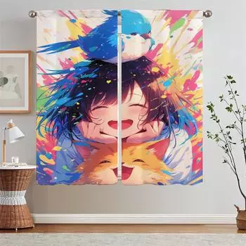 Another Colorful Day Ready Curtains Cheap Things With Free Shipping for Home Interior Curtains Blackout Curtain Tiebacks Curls W50xH70cmx2pcs-CL