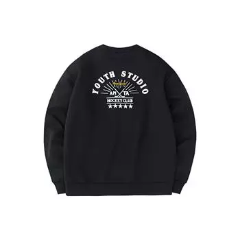 Anta FW22 Однотонный пуловер с круглым вырезом на флисовой подкладке и толстовка с длинными рукавами с буквенным принтом Топы унисекс Черный 952248703-5 M