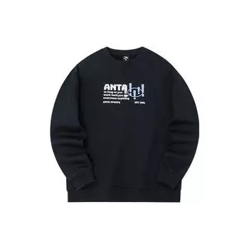 Anta Fw22 Пуловер с круглым вырезом и буквенным принтом, флисовый свитшот унисекс, черный 952238723-3 XXL