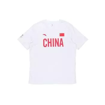 Anta National Flag Series Спортивный пуловер с круглым вырезом Slim Fit с буквенным принтом Прямая футболка с короткими рукавами Топы унисекс Белый 172030109-1 XS