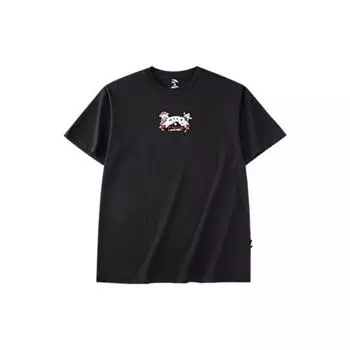 Anta Однотонный мультяшный узор с круглым вырезом, футболка унисекс с коротким рукавом, топы, черный цвет 172238103R-3 XL