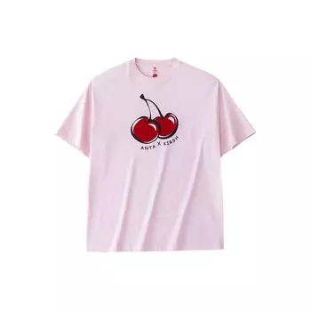 Anta X Kirsh Collaboration Life Series Cherry Letter Круглый вырез свитера короткий рукав с заниженной линией плеч женская футболка Particle-Pink 162428121-2 XL