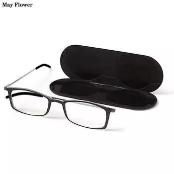 Anti Blue Light Reading Glasses Portable Square Presbyopia Eyewear With Case Thin Prescription Eyeglasses Glasses Men +100