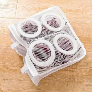 Anti-deformation Mesh Laundry Bag Protective Zipper Washing Machine Shoes Pouch Quickly Dry Reusable Net Shoe Care Bag Sneaker белый