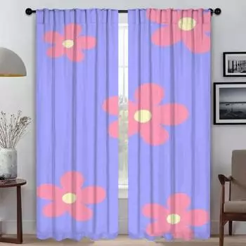 Anti-mosquito Curtains for Living Room Curtain Cute Flowers Partition Shades Home Interior Curtains 2 Pieces Tulle for Bedroom W60xH90cmx2pcs-CL