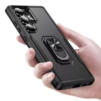 Anti-Shock Kickstand Ring Case for Samsung Galaxy S24 Ultra Plus FE 5G Accessories for Galaxy S24 FE чёрный