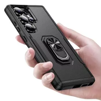 Anti-shock Stand Ring Holder Case for Samsung Galaxy S24 Ultra FE Plus 5G Cover Bag for Galaxy S24 FE чёрный