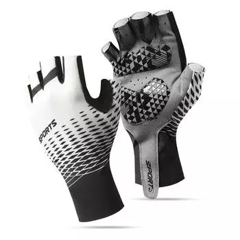 Anti Slip Cycling Half Finger Gloves Sports Sun Protection Breathable Silicone Shock Absorption Outdoor Fishing Bicycle Gloves M белый