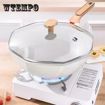 Антибактериальная кастрюля для здоровья Maifan Stone Wok Вок с плоским дном и антипригарным покрытием Бытовая газовая плита Индукционная плита Специальная посуда 30cm