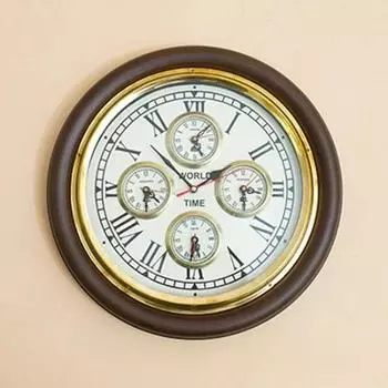 Антикварные настенные деревянные часы World 5 Time - винтажные декоративные часы в морском стиле с поддержкой нескольких часовых поясов для путешественников по всему миру