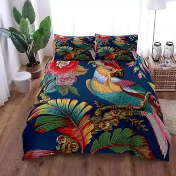 Антикварный комплект постельного белья с изображением попугаев King Queen Double Full Twin Single Size 70x133cm 2pcs