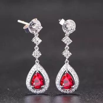 Anting-Anting Drop Panjang Perak Murni 925 Mewah untuk Wanita Memesona dengan Hadiah Grosir Pertunangan Pernikahan Ruby Mistis Pelangi Oval Antik Perak