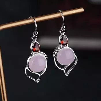 Anting-Anting Gantung Warna Merah Muda Romantis Aksesori Pernikahan Pertunangan Pengantin Anting-Anting Mode Desain Baru CZ Berkilau untuk Wanita S925 Antik Perak