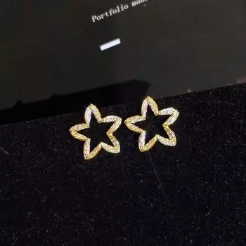Anting-Anting Kancing Wanita Emas 18 K Asli Anting-Anting Tindik Trendi Anting-Anting Antik Kristal Kecil untuk Perhiasan Wanita Pesta YELLOW