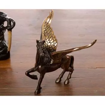 Antique Finish Brass Flying Angel Horse (12.5 cm x 15 cm x 10 cm, Brown and Black)