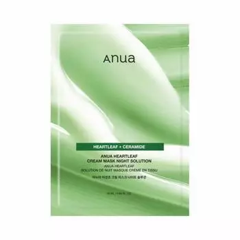 Anua Heartleaf Cream Mask Night Solution 25 мл x 10 листов, Веганский, Увлажняющий, Корейская косметика, Kbeauty, образец