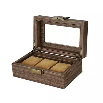 Anyasun Watch Case, 3 Pieces, Watch Storage Box, Luxury Watch Collection Case, Unisex, Interior Use (1 Tier Type, 3 Pieces (Wood Grain PU))