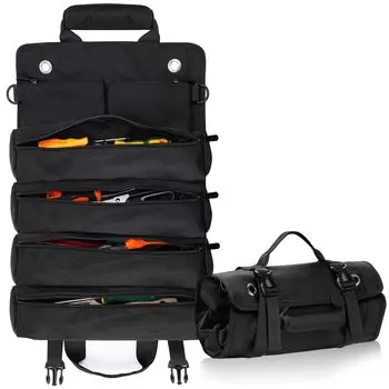 ANZOBEN Tool Tool Roll Tool Large 6 Storage Made of Oxford Carpenter Home Outdoor Use Bag, Bag, Case, Capacity, Pockets, Foldable, Compact, Cloth, чёрный