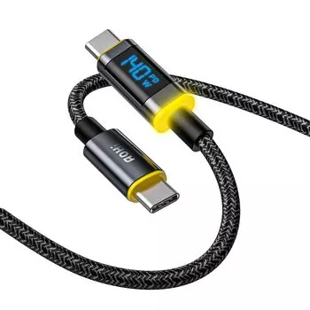 AOHI 140W USB C to USB C Cable with LED PD 140W Fast Nylon and Aluminum Data Compatible with MacBook Galaxy and Other Android Devices Display, чёрный