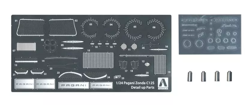 Aoshima Bunka Kyozaisha The Super Car Series Detail Up Parts Detail Up Parts Set for Pagani Zonda C12S Plastic Model Decal 1/24 TSC-09